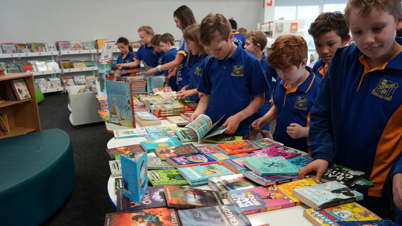 Ashbury Public School students browse the bumper selection at their 2024 Great Book Swap. Picture: ILF/supplied