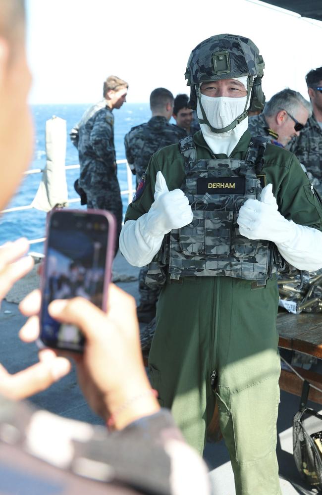 Japan Maritime Self-Defense Force pilot, Sub Lieutenant Hiroaki Ozaki had an opportunity to fire the ADF’s small arms weapon systems. Picture: Department of Defence.