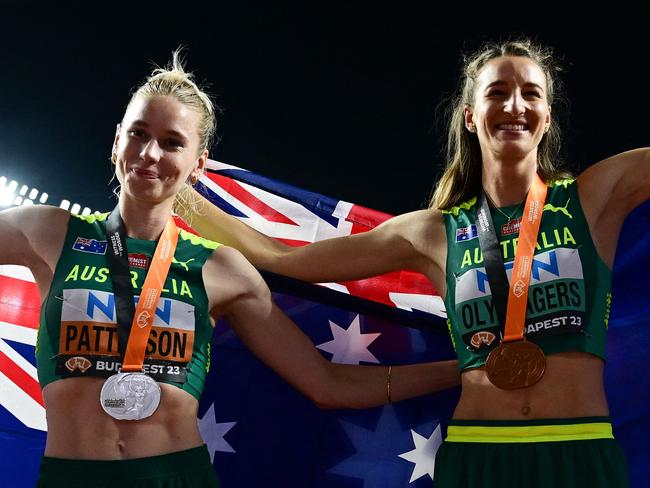 Australia's Eleanor Patterson and Nicola Olyslagers are chasing gold in Paris. Picture: Ben Stansall / AFP