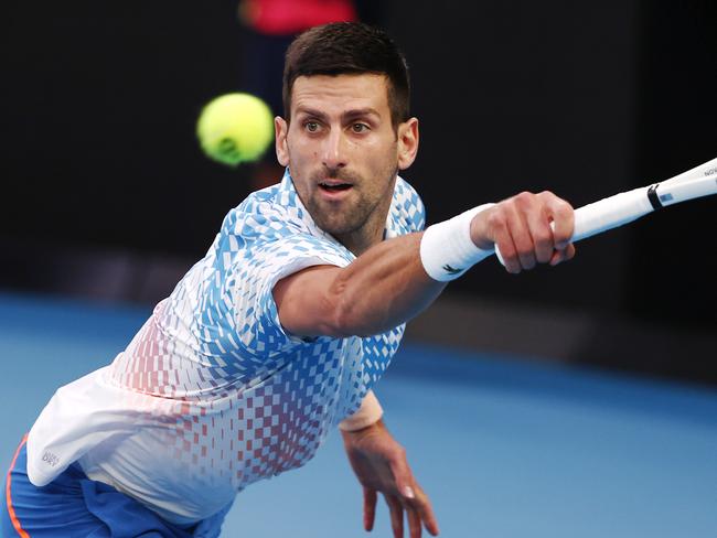 MELBOURNE . 29/01/2023.  TENNIS.  Australian Open at Melbourne Park.  Stefano Tsitsipas vs Novak Djokovic on Rod Laver Arena.  Novak Djokovic 1st set . Pic: Michael Klein