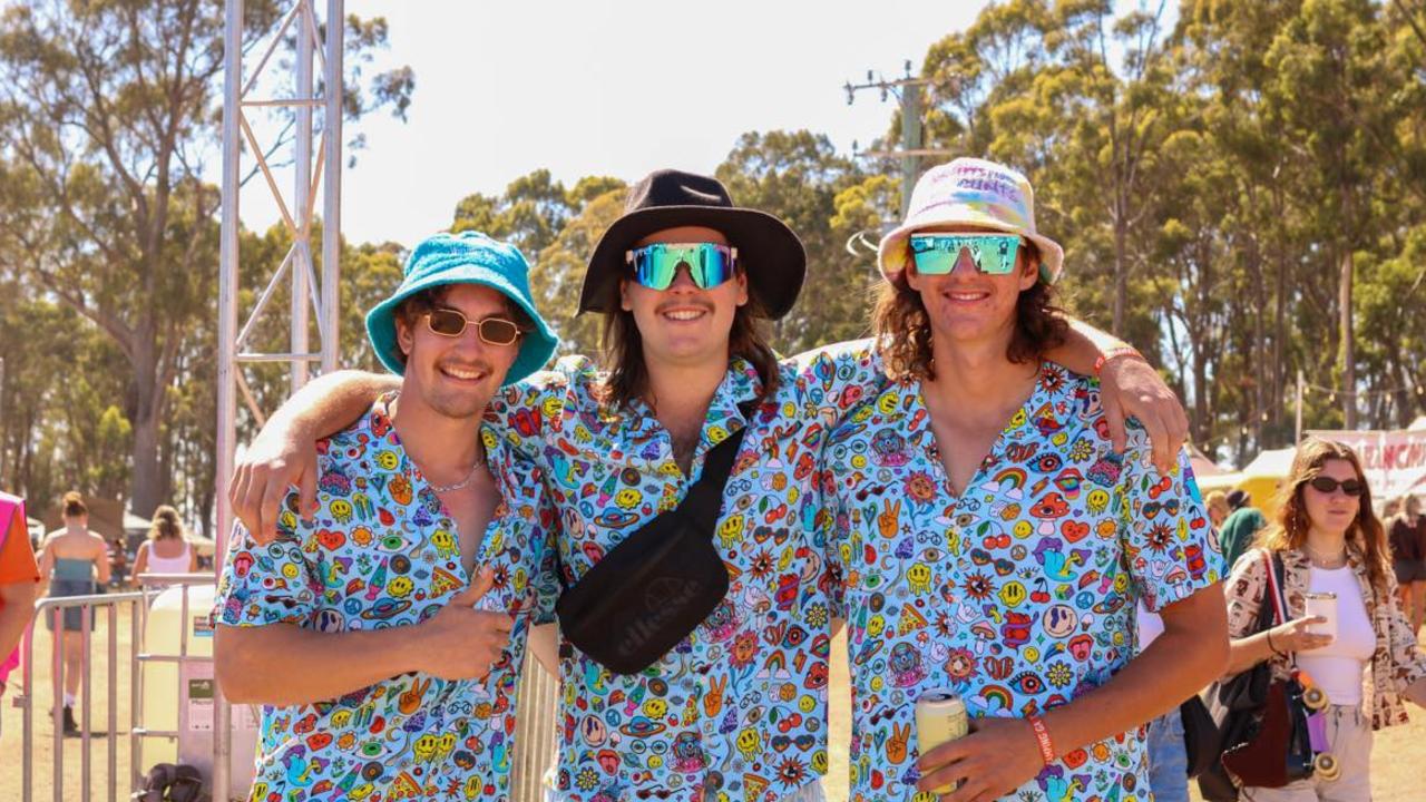 Party in the Paddock 2024. Jesse Springer, Trey Banks, and Conor Dobson of Launceston. Picture: Stephanie Dalton