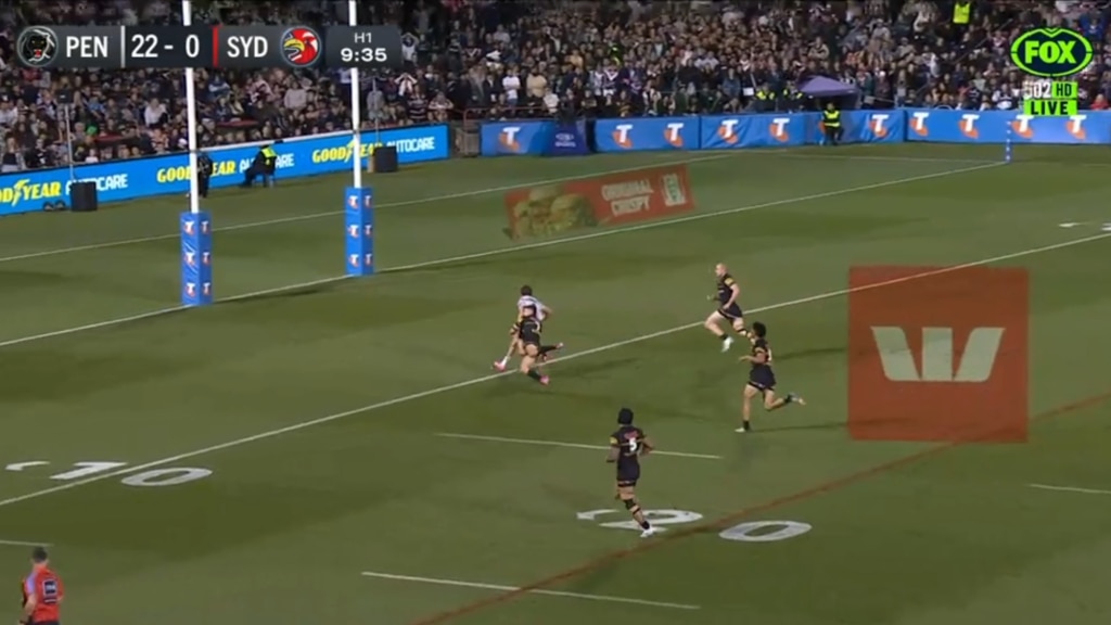 Nathan Cleary never gave up in his chase on Connor Watson. Picture: Fox Sports