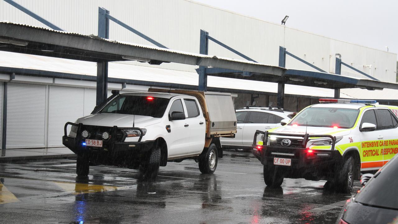 Police and ambulance vehicles outside Coles in Alice Springs. A man has died inside Alice Springs Coles on May 27, 2025, with police saying he was in custody at the time. Picture: Gera Kazakov