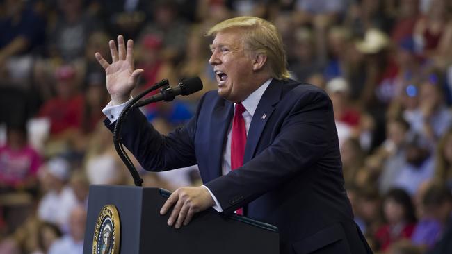 President Donald Trump speaks at a campaign rally in Cincinnati. Picture: AP Photo/Alex Brandon.