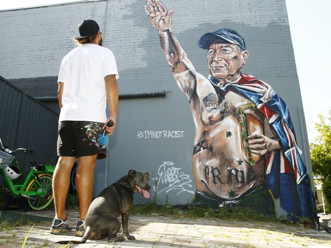 Scott Marsh completed this mural of senator Fraser Anning at the Botany View Hotel earlier this month. Picture: John Appleyard