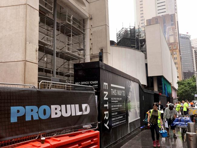 Probuild signage on their construction site at the MLC building in the Sydney CBD, their collapse sent shockwaves through the industry. Picture: NCA NewsWire / Damian Shaw