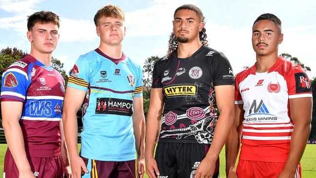 Hayden Polson Cooper Murphy Tupou Francis and Jai Bilish at the Langer Trophy rugby league launch. Picture, John Gass