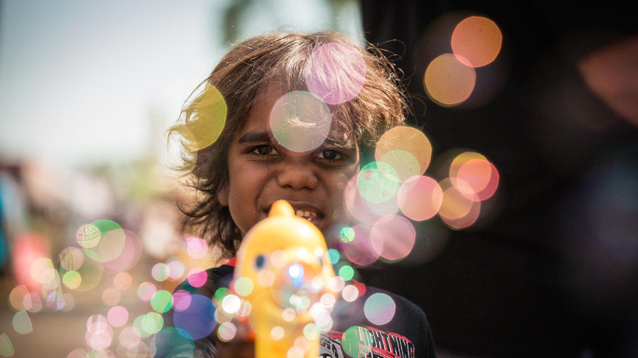 Channing Moore, 5, enjoying the bubbles at the Darwin Show. Picture GLENN CAMPBELL