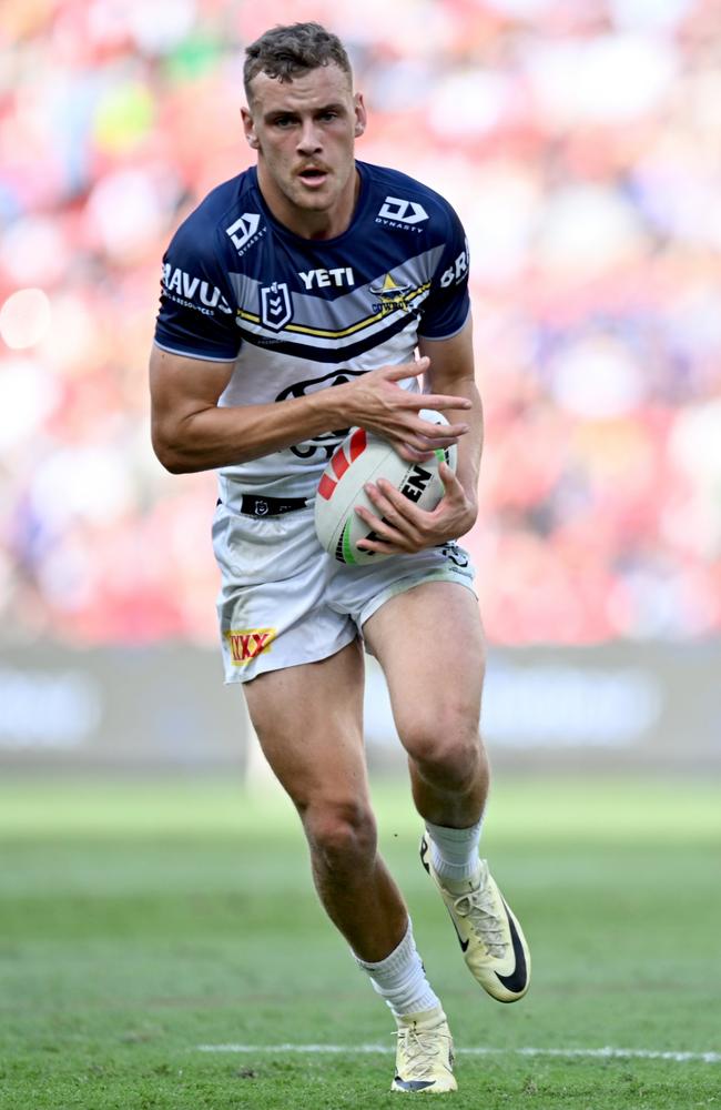 Cowboys rookie sensation Zac Laybutt announced himself onto the NRL stage with an emphatic two-try showing against the Dolphins. Photo by SCOTT DAVIS