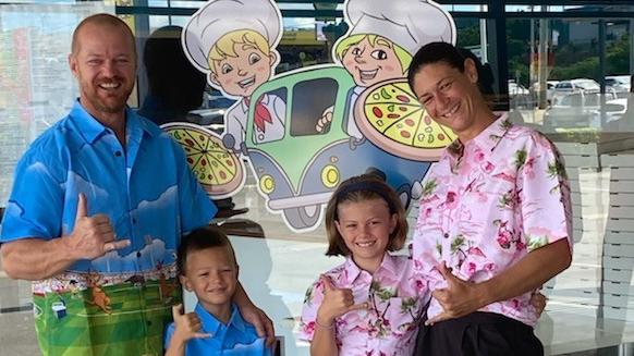 YUM: Sean Summerville, Sandee Walker and children Riley and Christian have opened Riley’s Pizza in Boat Harbour Drive, Pialba.