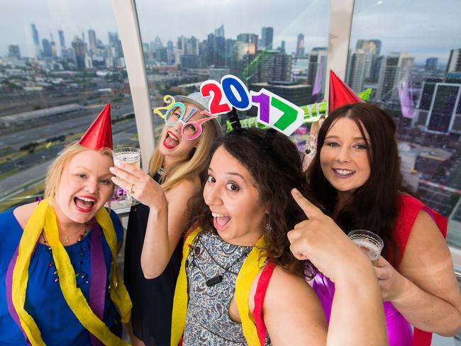 Claire Humphries, Annelii Van-Wall, Alanah Vera and Sinead Pearse get ready to celebrate the New Year on the Melbourne Star. Picture: Stuart Walmsley