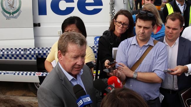 Northern Beaches Council general Manager Mark Ferguson speaking to the media regarding the homes affected by the storm waters at Collaroy. Picture: Jonathan Ng