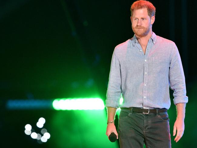 Co-Chair Britain's Prince Harry, Duke of Sussex, arrives onstage to speak during the taping of the "Vax Live" fundraising concert at SoFi Stadium. Picture: AFP