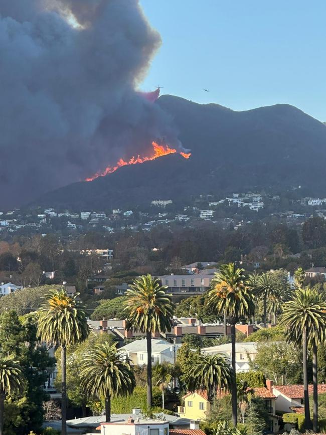 The view of wildfires from Kate Vale’s Pacific Palisades home. Photo: Kate Vale