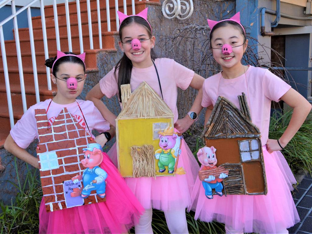 Dressed as The Three Little Pigs are (from left) Piper Cooke, Harper Magarey and Hannah Lee. Picture: Rhylea Millar