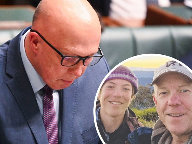 Peter Dutton fights tears as he reads out Grant Stevens' letter about son Charlie.