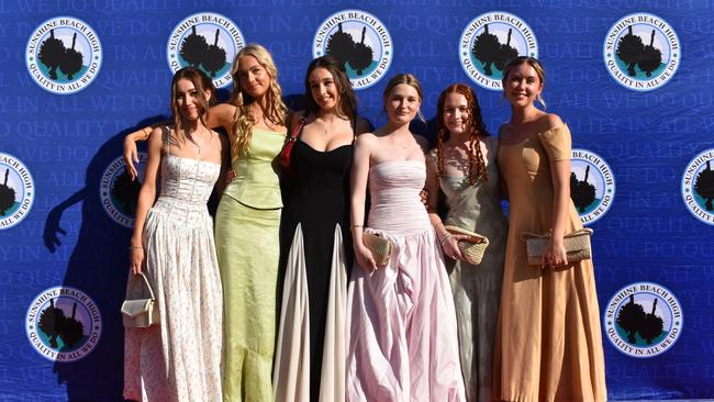 Tallulah, Kalarni, Laila, Sophie, Phoebe and Mia at the Sunshine Beach State High School formal 2024.