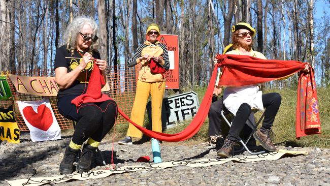 Lismore Knitting Nannas at a protest against logging in the Myrtle Creek State Forest, south of Casino.