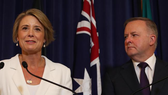 Labor Deputy Leader in the Senate Kristina Keneally and Opposition Leader Anthony Albanese at Parliament House House in Canberra. Picture: Kym Smith