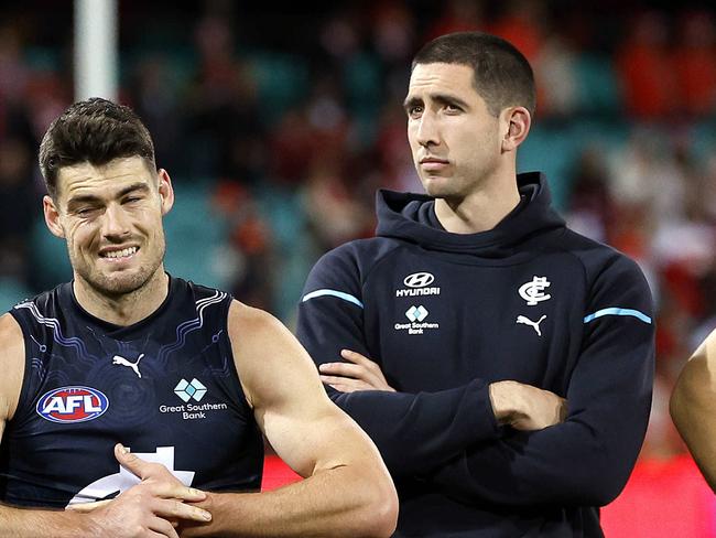 Weitering missed the second half in Carlton’s loss to Sydney. Photo by Phil Hillyard