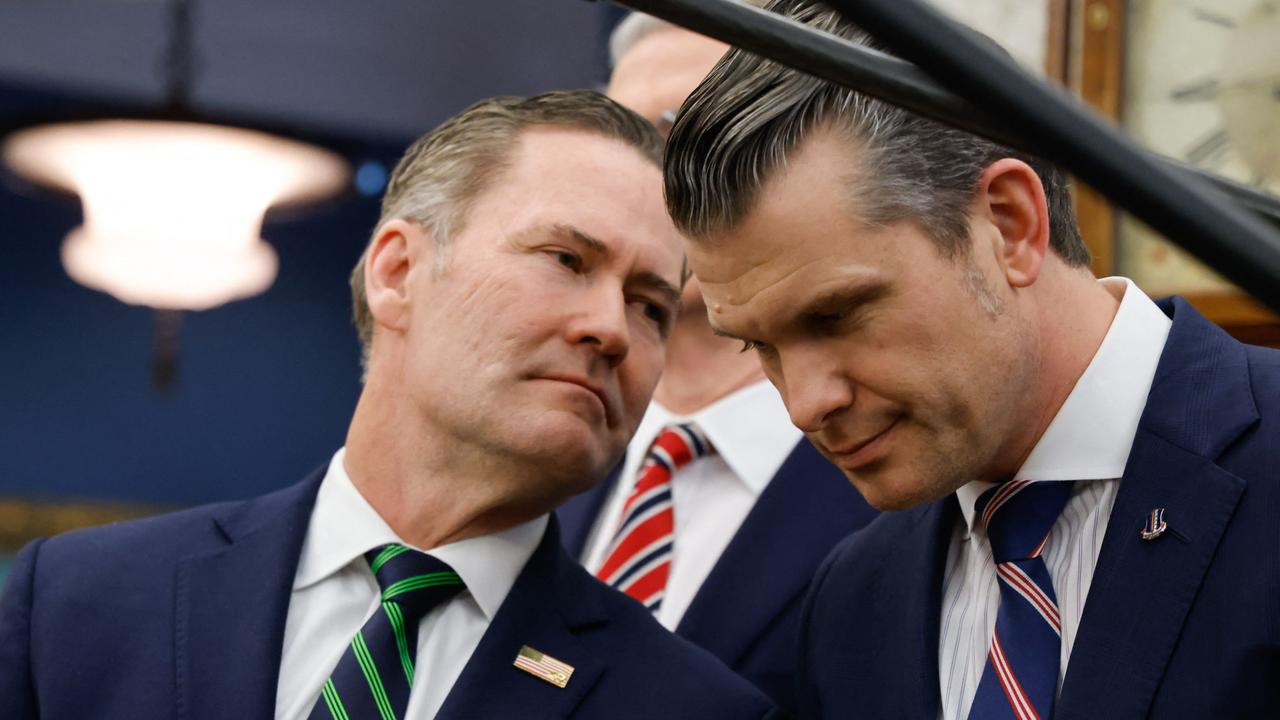 US National Security Adviser Mike Waltz (left) speaks with Defence Secretary Pete Hegseth. (Photo by Ludovic MARIN / AFP)