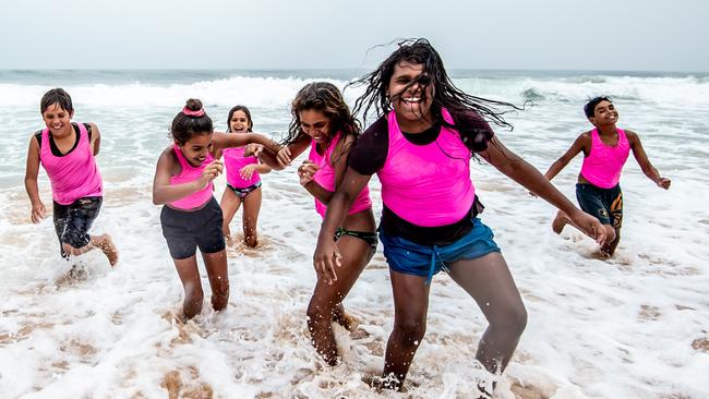 Indigenous kids enjoy the ocean for the first time at South Narrabeen. Picture: Monique Harmer.