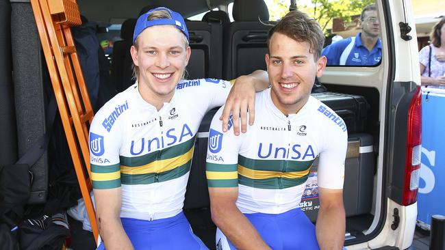 Alex Porter and Sam Welsford have raced the Tour Down Under and Cadel Evans Great Ocean Road Race in preparation for the national track titles. Picture: Sarah Reed.