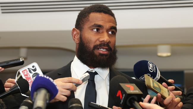 Former NRL star Marika Koroibete at Sydney airport before leaving for the Wallabies Spring Tour.