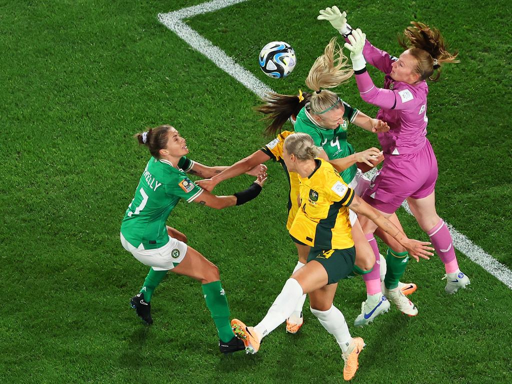 Ireland and Australia players collide competing for the ball during their match in Sydney. Picture: Robert Cianflone/Getty Images
