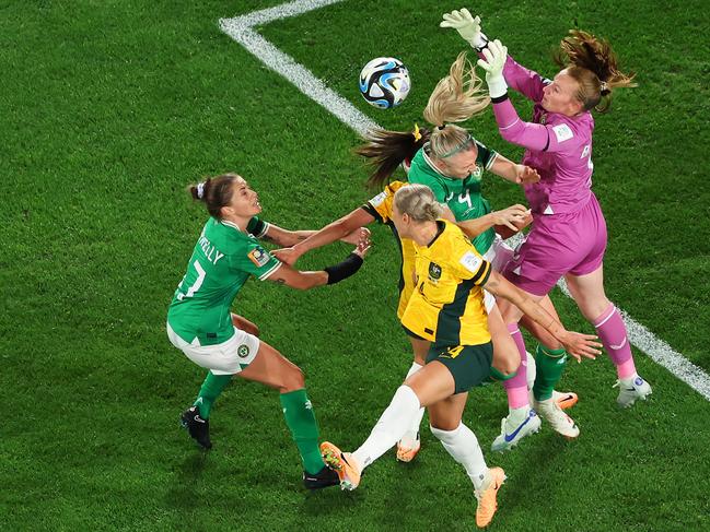 Ireland and Australia players collide competing for the ball during their match in Sydney. Picture: Robert Cianflone/Getty Images