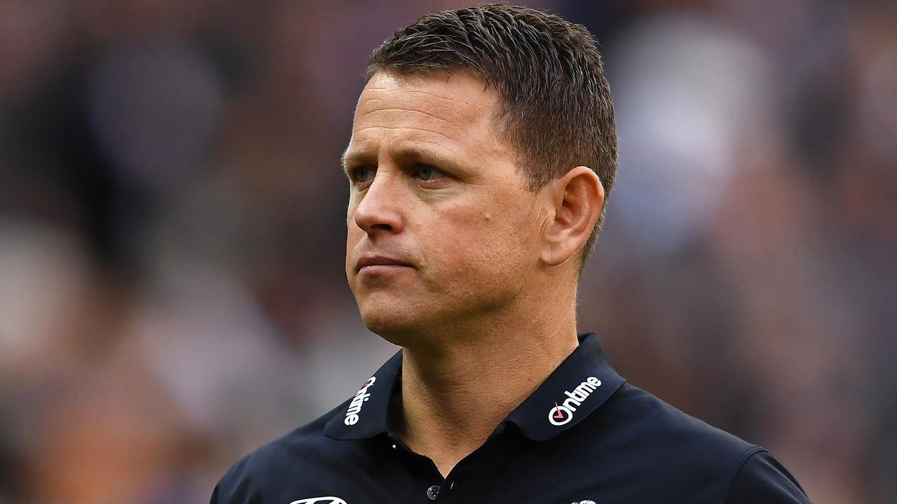 AFL 2019: Carlton loses to Collingwood, Brendon Bolton not smiling, press  conference, Blues late collapse