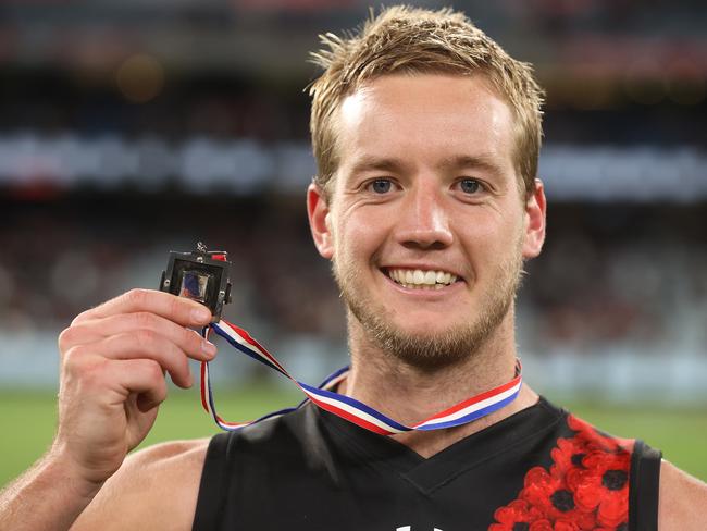 Darcy Parish with his 2021 Anzac Medal. Picture: Michael Klein