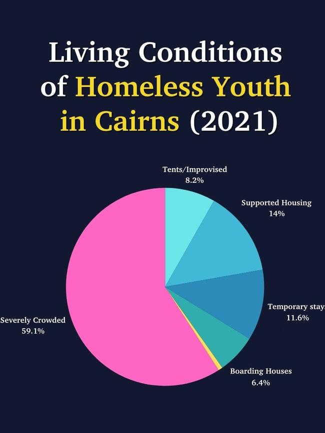 Breakdown of distribution for the 450 young people experiencing homelessness in 2021, data gathered from the nationwide Census. Picture: Canva.