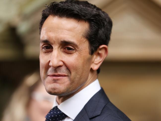 Queenslands new Premier David Crisafulli speaks to media at Parliament House on Sunday morning. Picture Lachie Millard