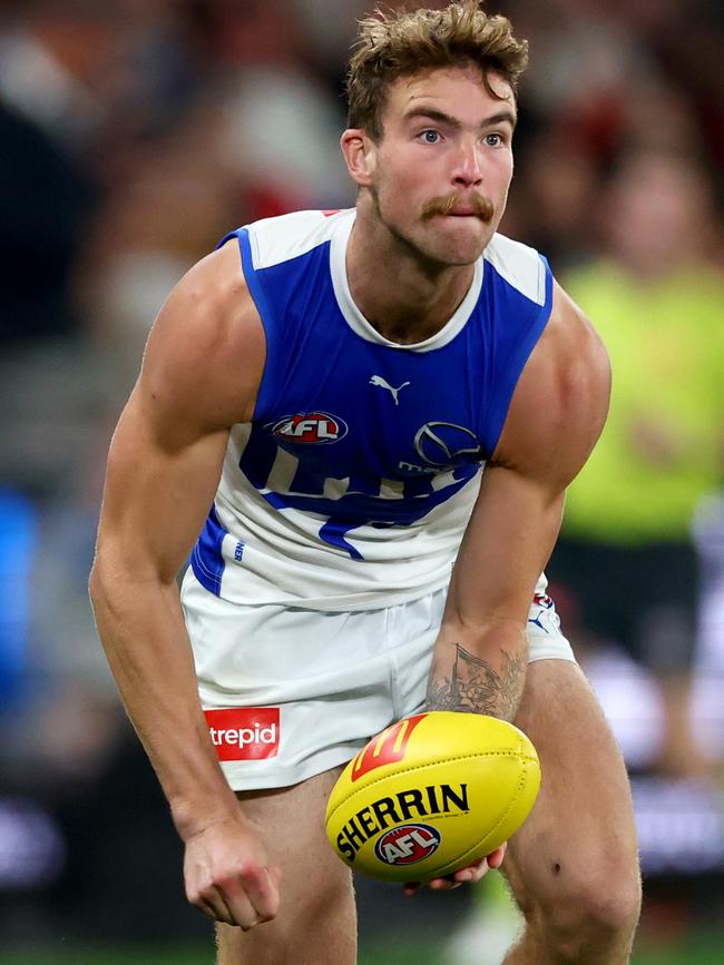 The mo Finnbar Maley of the Kangaroos is among the crowd favourites. Picture: Josh Chadwick/Getty Images