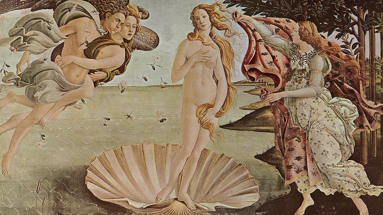 Artwork of Aphrodite, the Goddess of Love. The painting is called Botticelli’s Birth Of Venus and refers to her Roman name.