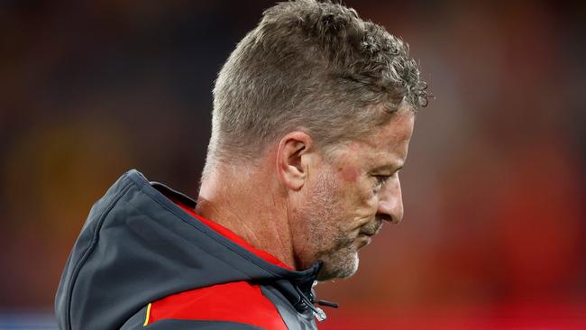 MELBOURNE, AUSTRALIA - JUNE 08: Damien Hardwick, Senior Coach of the Suns looks on during the 2024 AFL Round 13 match between the St Kilda Saints and the Gold Coast SUNS at Marvel Stadium on June 08, 2024 in Melbourne, Australia. (Photo by Michael Willson/AFL Photos via Getty Images)