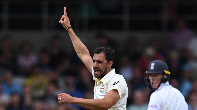 Mitchell Starc has given Australia some early hope with a pair of early wickets. Picture: AFP