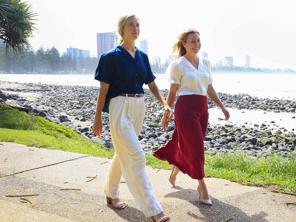 Erchana Murray-Bartlett (McPherson) and Nicole Arrowsmith (Moncrieff) at Burleigh Heads. Picture: Adam Head