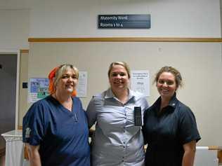 BABY BOOM: Clinical midwife Jo Byers, Acting Nurse Unit Manager Jane O'Donnell, and clinical midwife Bec McCosker from Dalby Hospital. Picture: Meg Gannon