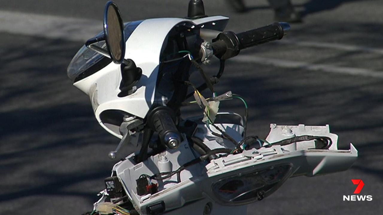 The scooter was heavily damaged after the incident. Picture: 7NEWS