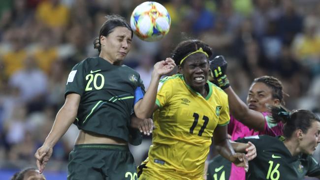 Sam Kerr’s head helped save the Matildas. Pic: AP