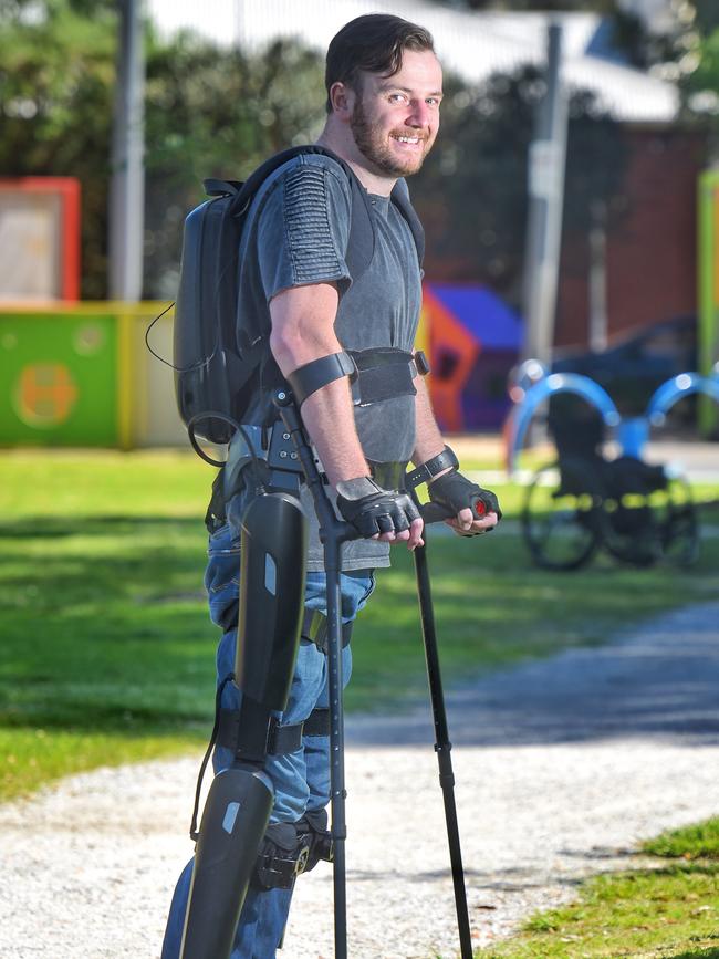 Adam Woods is able to stand again. Picture: Tony Gough