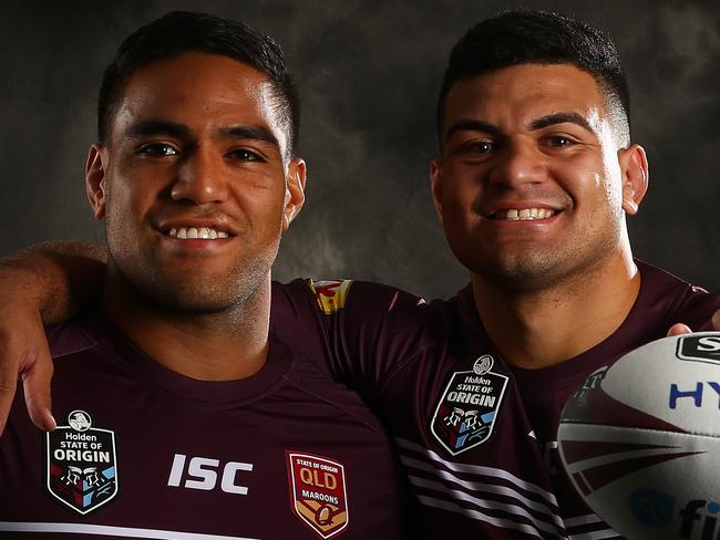 Queensland Origin debutantes Joe Ofahengaue and Broncos team mate David Fifita ahead of the kick off for thes 2019 series. Pics Adam Head