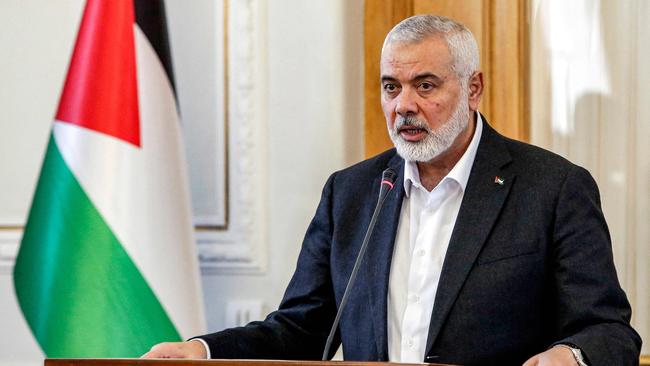 Ismail Haniyeh, as the Doha-based political bureau chief of Hamas, speaks to the press after a meeting with the Iranian foreign minister in Tehran on March 26, Picture: AFP