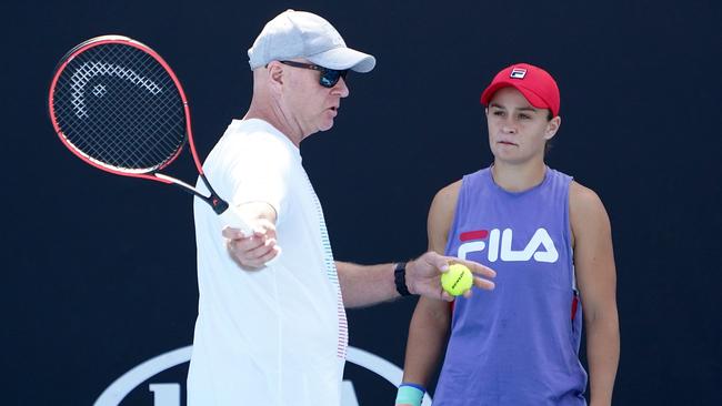 Barty listens to coach Craig Tyzzer during a session last year. Picture: Dave Hunt