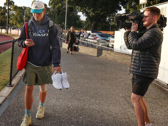 MELBOURNE . 20/02/2023.  AFL . Collingwood training at Olympic Park.  Jack Ginnivan of the Magpies arrives at the club this morning  . Pic: Michael Klein