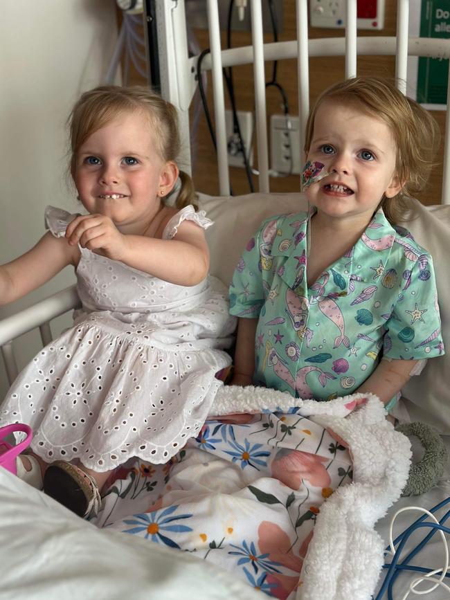 Raya Pyke (R) with older sister Eve Pyke, who currently lives back with her grandparents in Port Augusta. Picture: Supplied by family