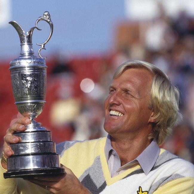 Greg Norman of Australia holds the Claret Jug after winning the 115th Open Championship held on 20th July 1986 at the Ailsa Course of Turnberry Golf Club. Picture: David Cannon/Getty Images