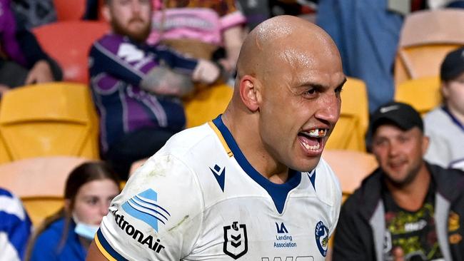 Blake Ferguson celebrates a try (Photo by Bradley Kanaris/Getty Images)